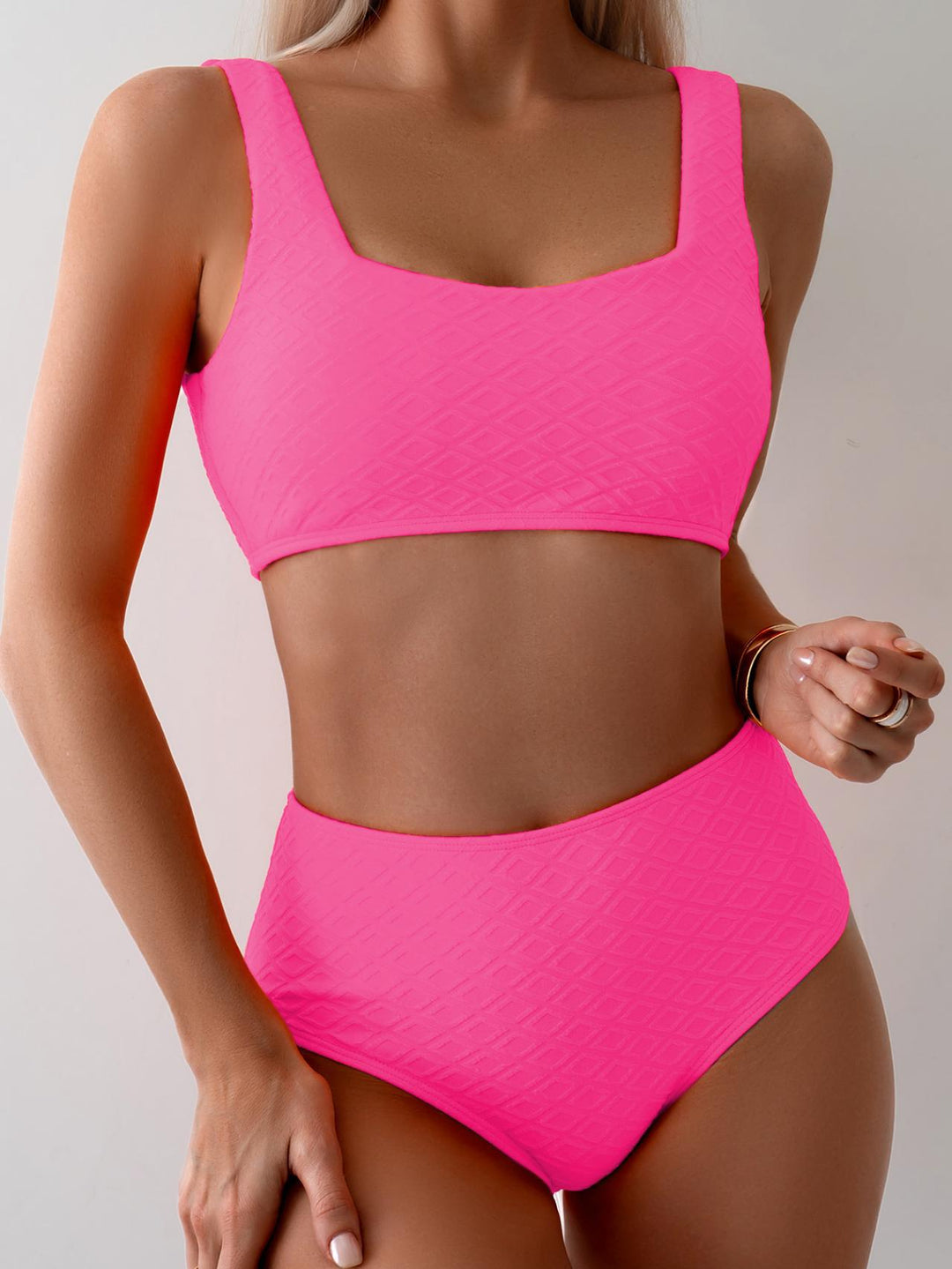 Damen Hochtailliertes Bikini-Set mit strukturiertem Oberteil R&B