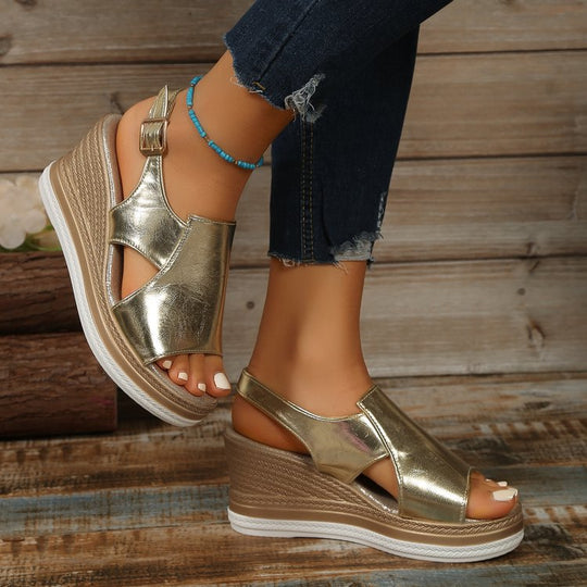 Damen Wedge-Pantoletten mit geschlossenen Fersen und modischen Cut-Outs R&B