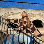 Damen modischer Pullover mit grafischem Karomuster und Rundhalsausschnitt R&B