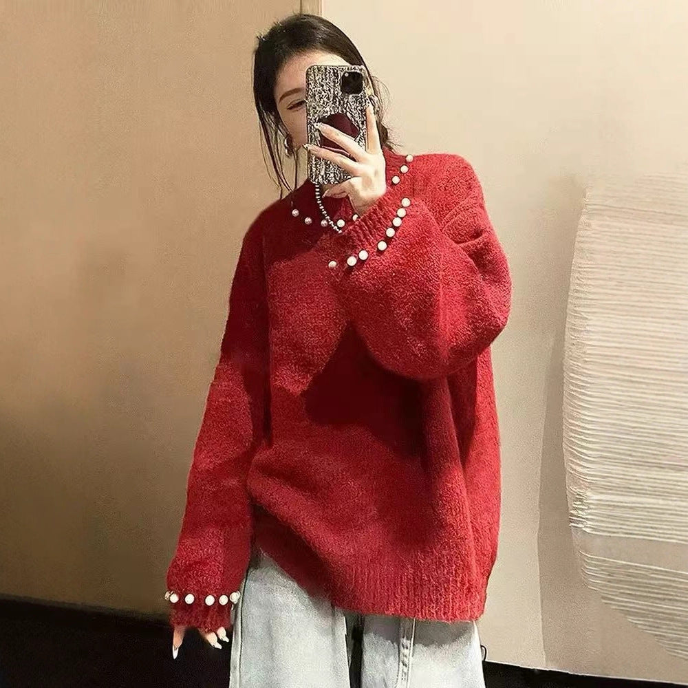 Damen Eleganter Pullover mit Perlendesign und lässigem Schnitt R&B