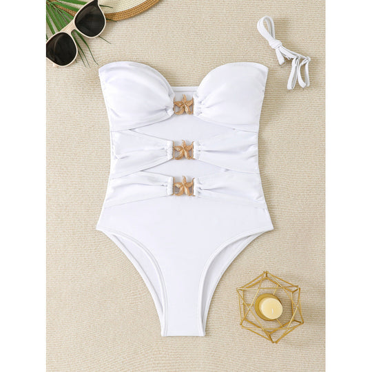 Damen Einteiliger Badeanzug mit eleganten Schnallen und raffinierten Raffung R&B