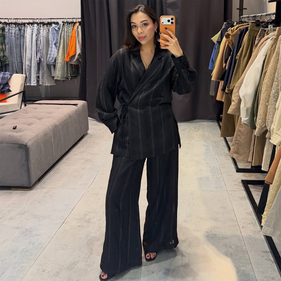 Damen Set aus stilvollem Overzised-Blazer und weit geschnittenen Hosen R&B