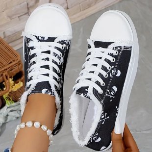 Damen Sneaker mit floralem Skull-Design und kuscheligem Futter R&B