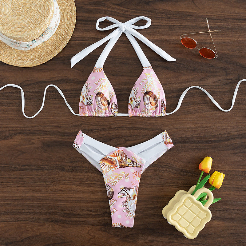 Damen Triangel-Bikini mit trendigem Muschelmuster und raffinierten Trägern R&B