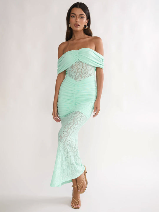 Damen Cocktailkleid mit elegantem Spitzenoberteil und fließendem Rock R&B