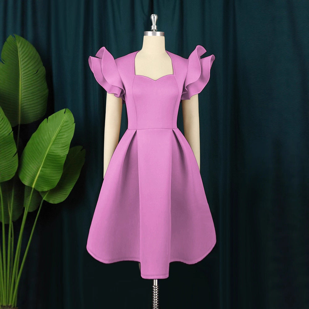 Damen elegantes Kleid mit voluminösen Rüschensäumen R&B