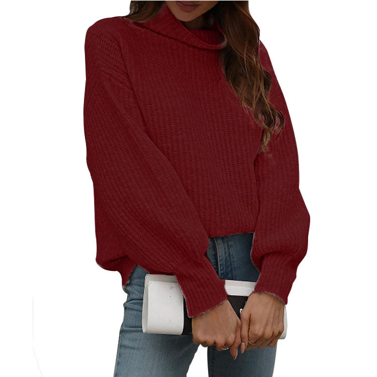 Damen Oversized Strickpullover mit hohem Kragen und Rippstruktur R&B