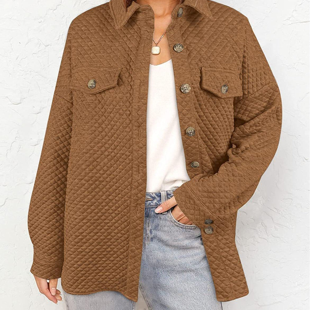 Damen gestepptes Overshirt mit Taschen und Knopfdetails R&B