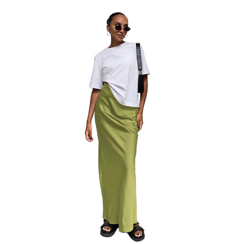 Damen Bodenlanger Satin Maxi-Rock R&B