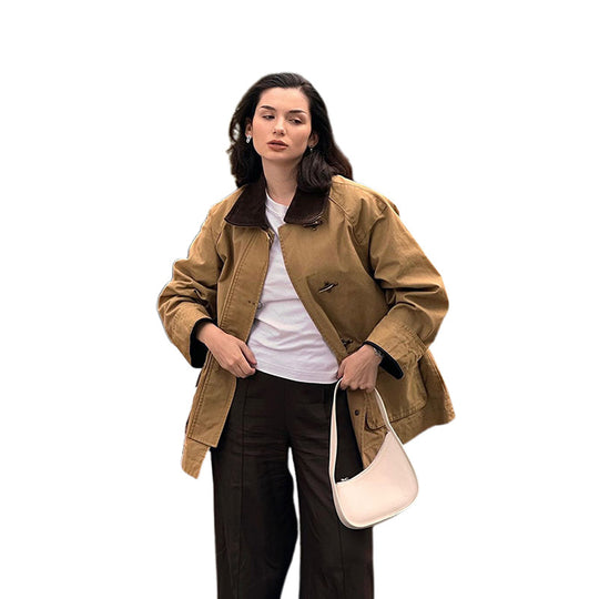 Damen modische Utility-Jacke mit klassischem Kragen und praktischen Taschen R&B