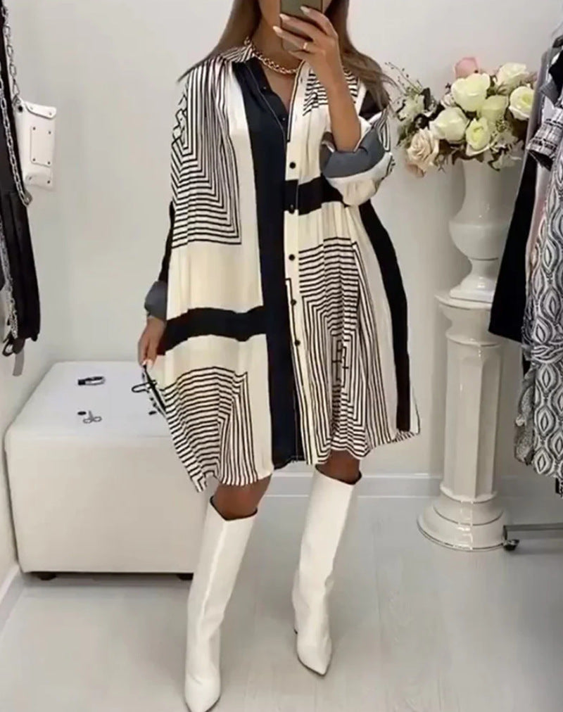 Damen Übergroßes Hemdblusenkleid im modernen Streifen-Design mit Knopfleiste Heidi-Mode