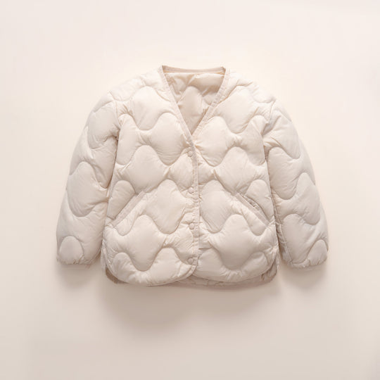 Damen gesteppte Daunenjacke mit modernen Wellenmustern und praktischen Taschen R&B