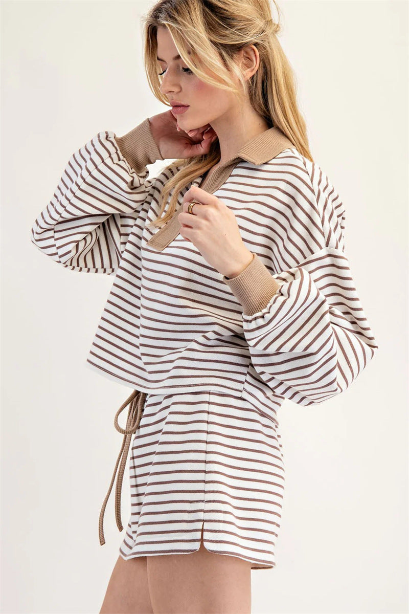 Damen lässiger Pullover mit gestochenem Streifenmuster R&B