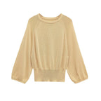 Damen lässiger Pullover mit ballonförmigen Ärmeln und feinem Strick R&B