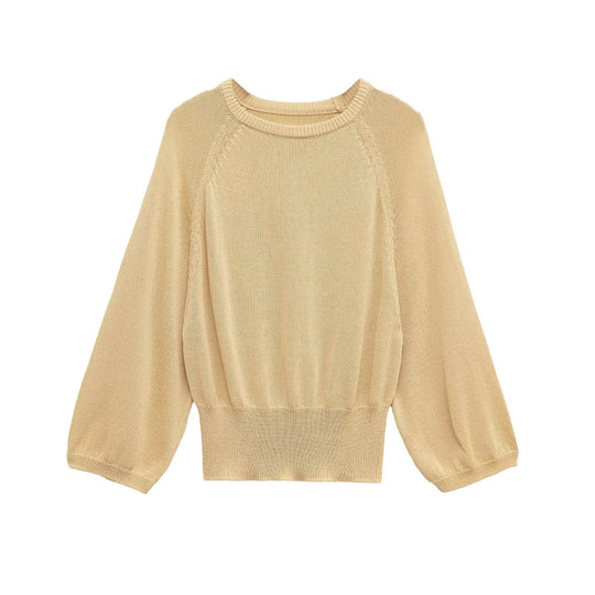 Damen lässiger Pullover mit ballonförmigen Ärmeln und feinem Strick R&B