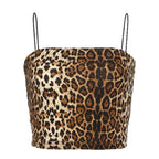 Damen trendiges Crop-Top mit animalischem Print und schmalen Spaghetti-Trägern R&B