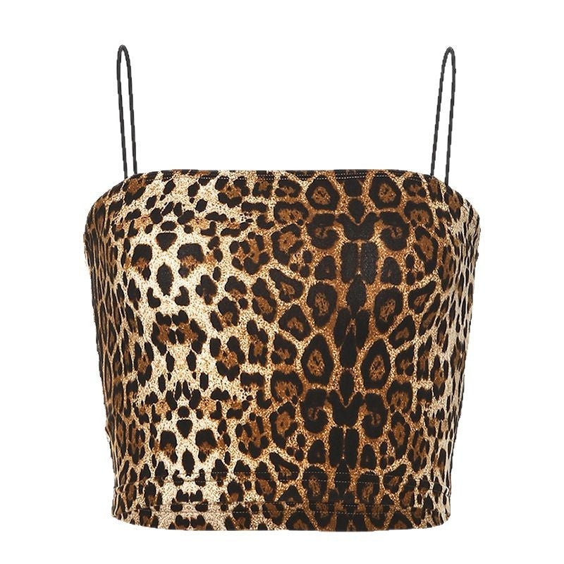 Damen trendiges Crop-Top mit animalischem Print und schmalen Spaghetti-Trägern R&B