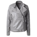 Damen Modische Kunstlederjacke mit asymmetrischem Reißverschluss und Stehkragen