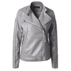 Damen Modische Kunstlederjacke mit asymmetrischem Reißverschluss und Stehkragen