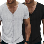 Herren Kurzarm Henley-Shirt mit strukturiertem Design und Knopfleiste R&B