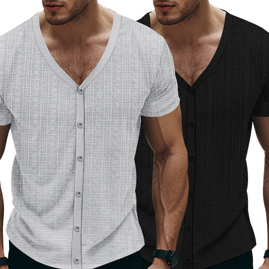 Herren Kurzarm Henley-Shirt mit strukturiertem Design und Knopfleiste R&B