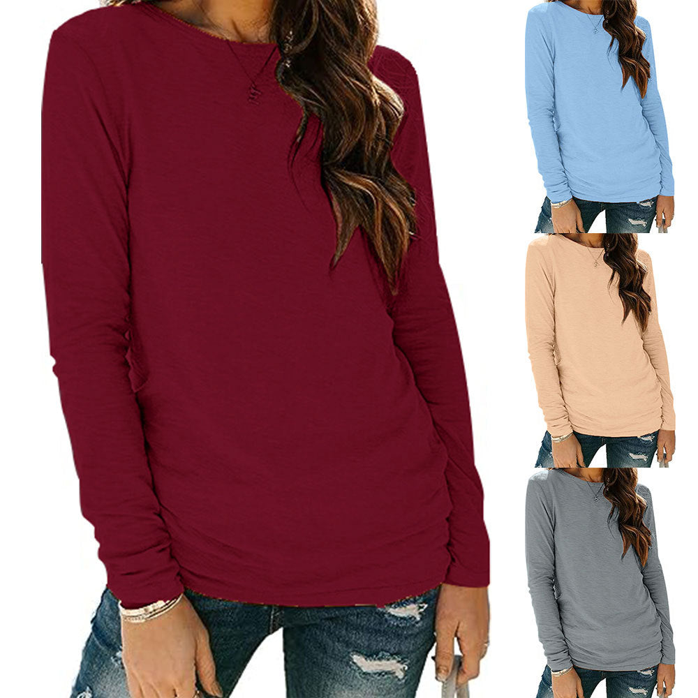 Damen Langarm-T-Shirt aus hochwertiger Baumwolle mit Rundhalsausschnitt