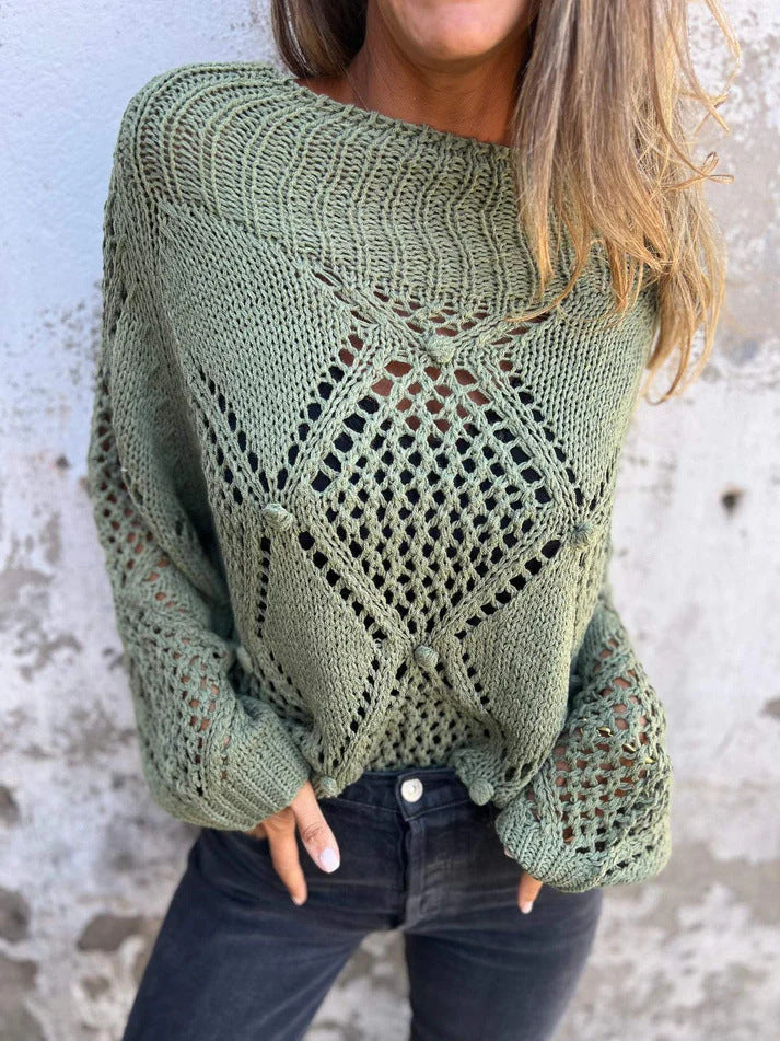 Damen Grobstrick Pullover mit romantischen Netzdetails R&B