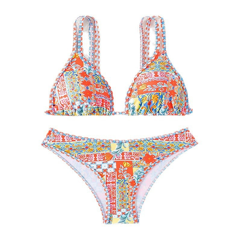 Damen Triangel-Bikini mit buntem Patchwork-Muster