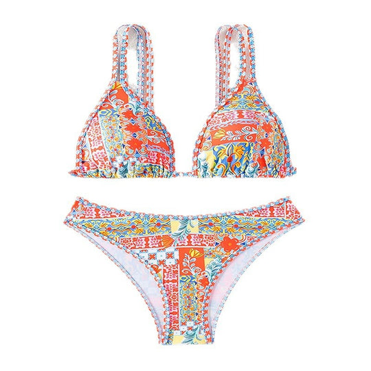 Damen Triangel-Bikini mit buntem Patchwork-Muster R&B