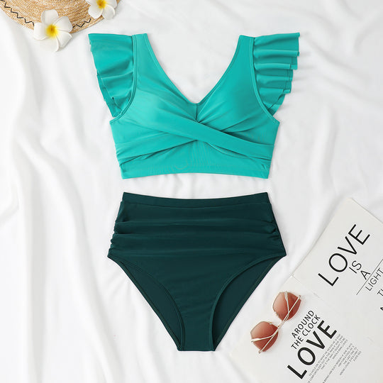 Damen Zweiteiliges High-Waist Bikini-Set mit Rüschendetails R&B