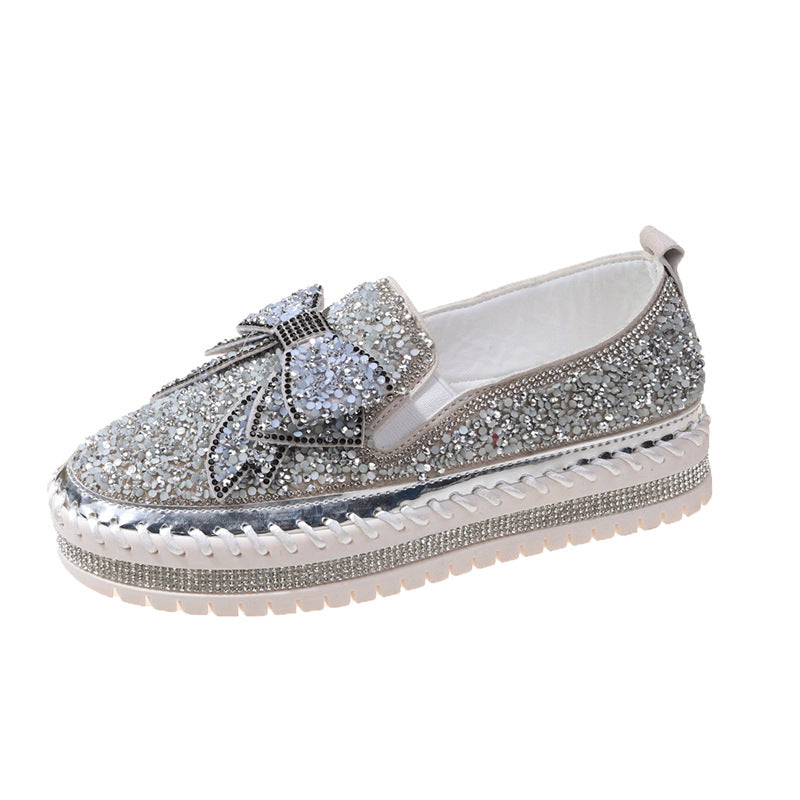Damen Glitzernde Slip-On Sneakers mit dekorativem Schleifen- und Strass-Detail R&B