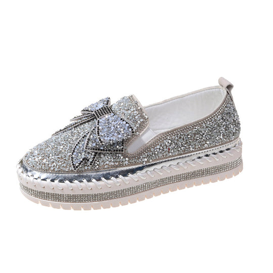 Damen Glitzernde Slip-On Sneakers mit dekorativem Schleifen- und Strass-Detail R&B