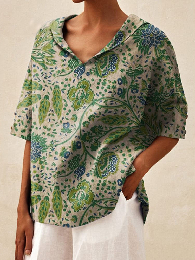 Damen Lässige Bluse mit floralem Muster und modernem Kragen R&B