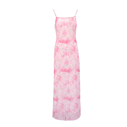 Damen elegantes Blumenmuster Maxikleid R&B