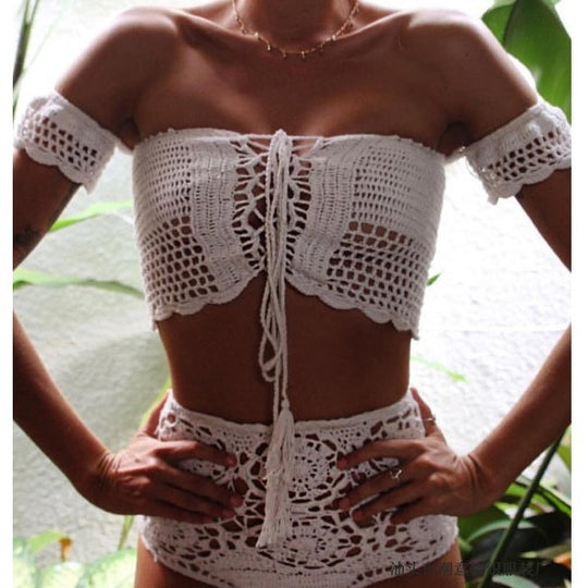 Damen Häkel-Bikini-Set mit dekorativen Fransen und trendigem Oberteil R&B