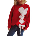 Damen Pullover mit herzförmigem Design und dekorativer Schleife R&B