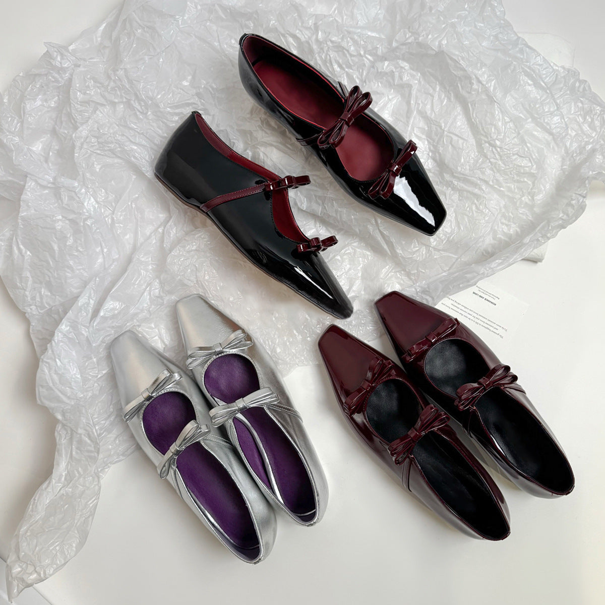 Damen Ballerina-Schuhe mit hochwertigem Metallic-Obermaterial und charmantem Schleifendetail
