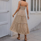 Damen Maxikleid mit verstellbaren Spaghettiträgern und elastischem Oberteil R&B