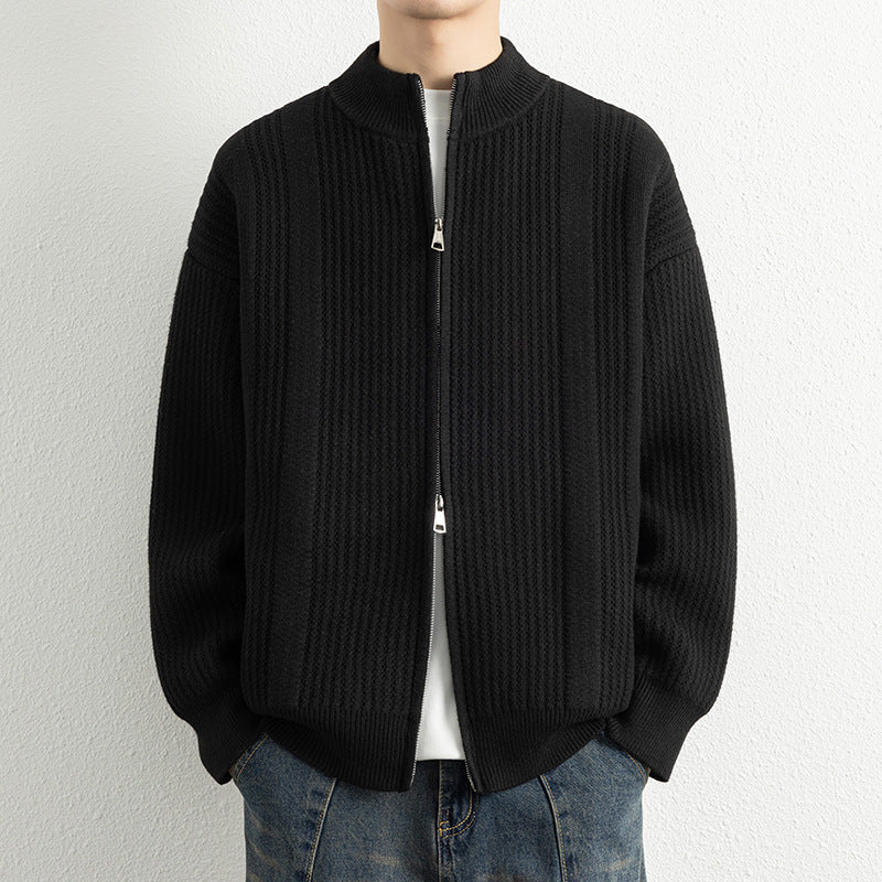 Herren Strickjacke mit modernem Zipper und strukturierter Oberfläche R&B