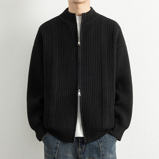 Herren Strickjacke mit modernem Zipper und strukturierter Oberfläche R&B
