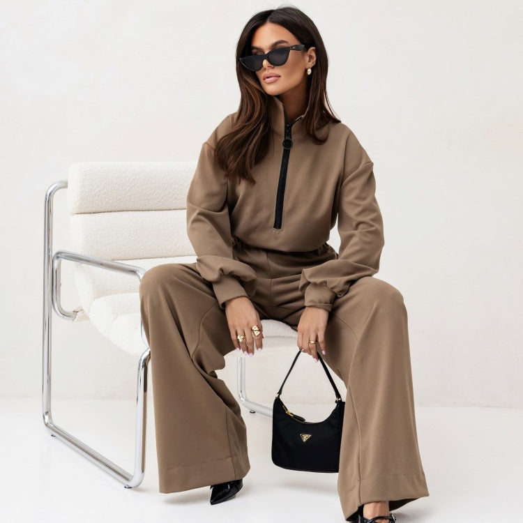Damen Modischer Jumpsuit mit Stehkragen und Reißverschluss R&B