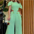 Damen Eleganter Jumpsuit mit Cut-Out und voluminösen Ärmeln R&B
