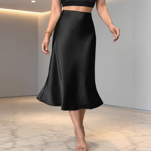 Damen Eleganter Satin-Midirock mit hohem Schnitt und fließendem Fall R&B