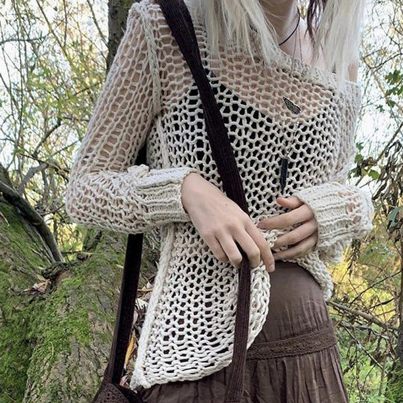 Damen Strickoberteil mit einzigartigem Netzdesign und weitem Schnitt R&B