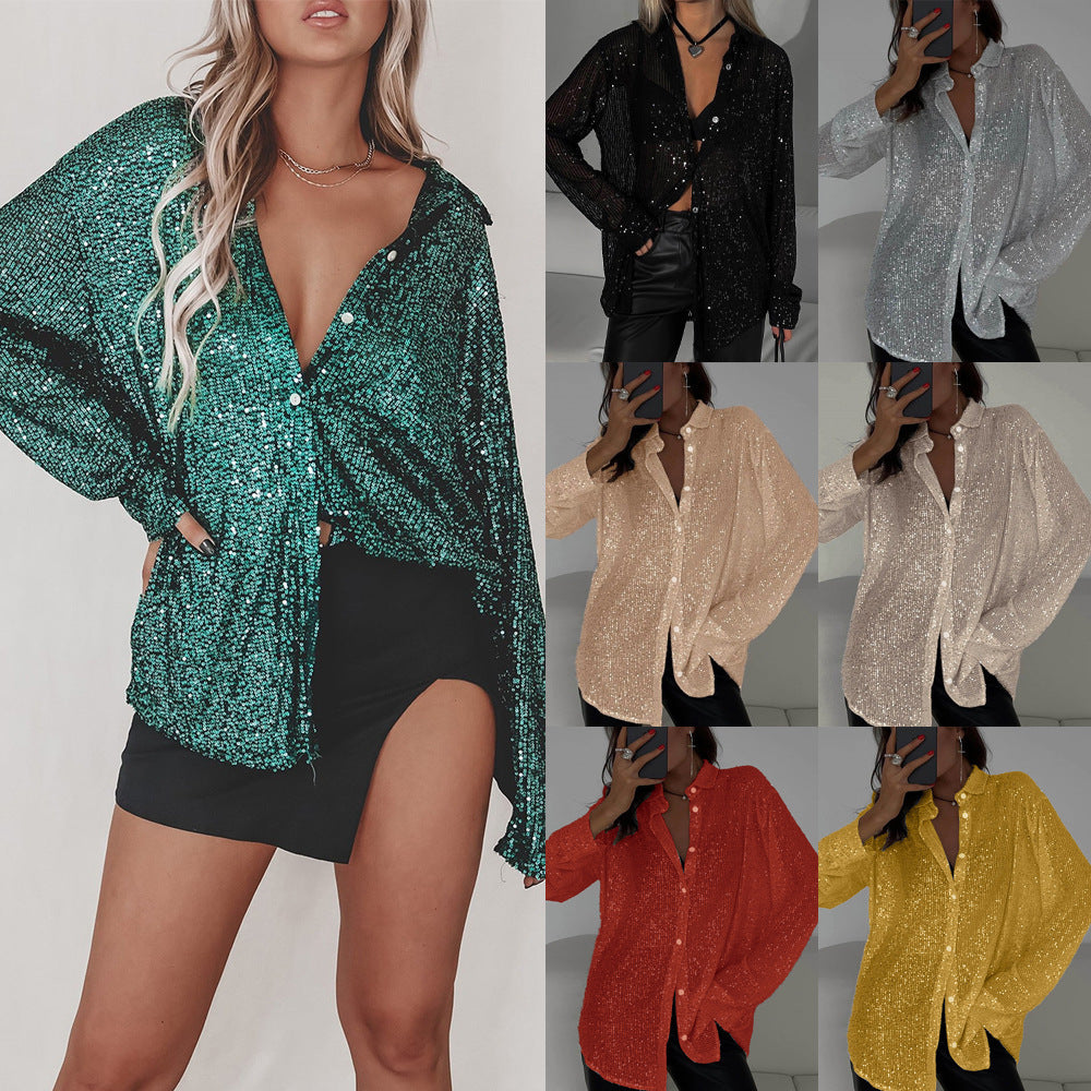 Damen Glitzernde Oversize-Hemdbluse R&B