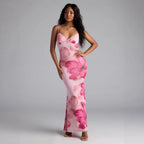 Damen Elegantes Blumenmaxikleid mit feinen Spaghettiträgern und figurbetontem Schnitt R&B