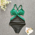 Damen Einteiler Badeanzug mit gekreuztem Design R&B