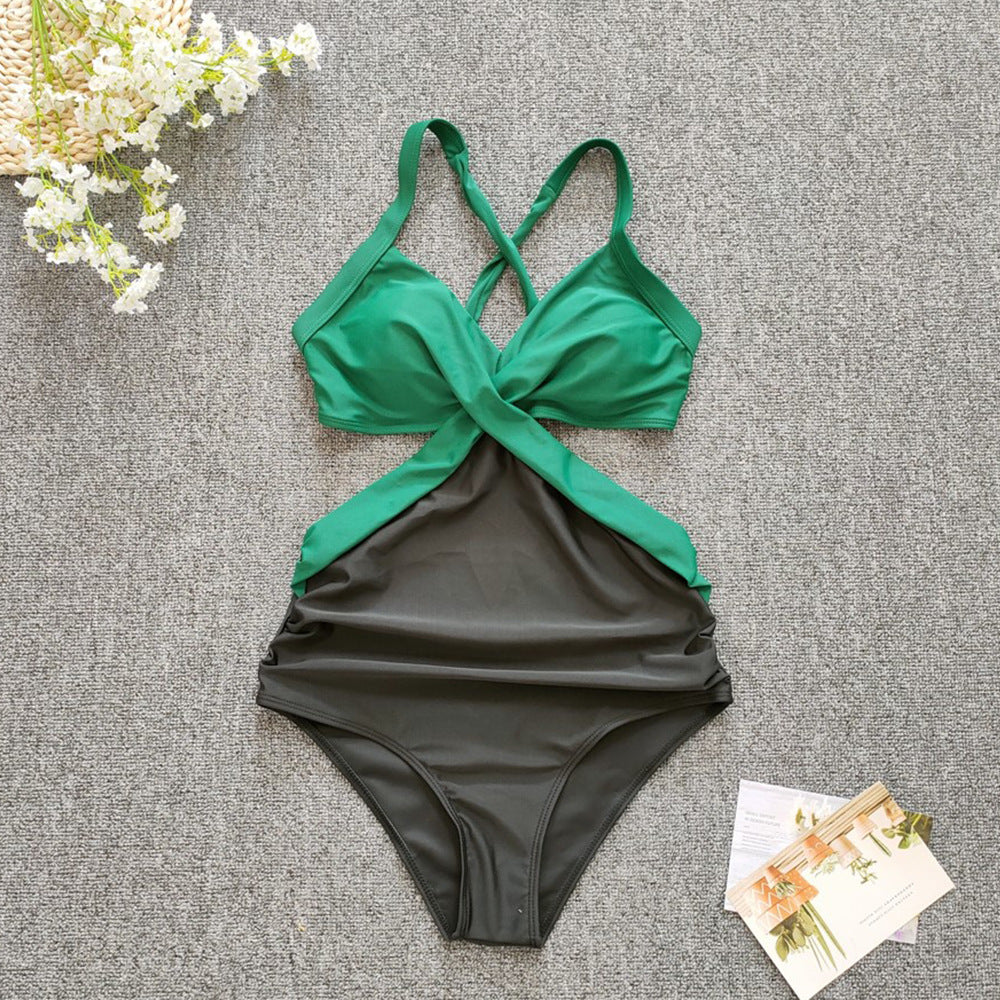 Damen Einteiler Badeanzug mit gekreuztem Design R&B