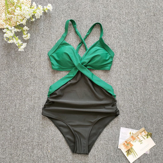 Damen Einteiler Badeanzug mit gekreuztem Design R&B
