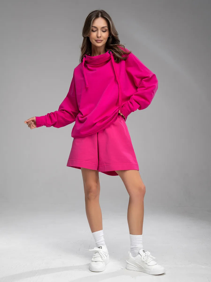 Damen lässiges Oversized Hoodie und Shorts Set R&B